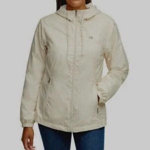NWT Calvin Klei Fleece  Lightweight Full Zip Hooded Windbreaker PUTTY (Beige)